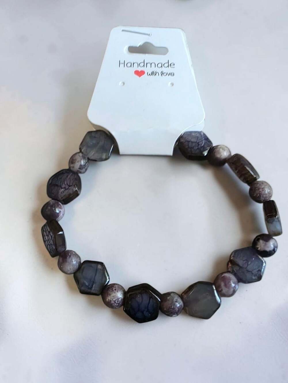 Natural Stone Beaded Stretch Bracelet Purple